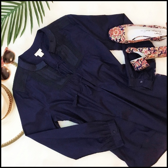 J. Crew Factory Tops - J. Crew Factory Navy Long Sleeve Boho Peasant Top